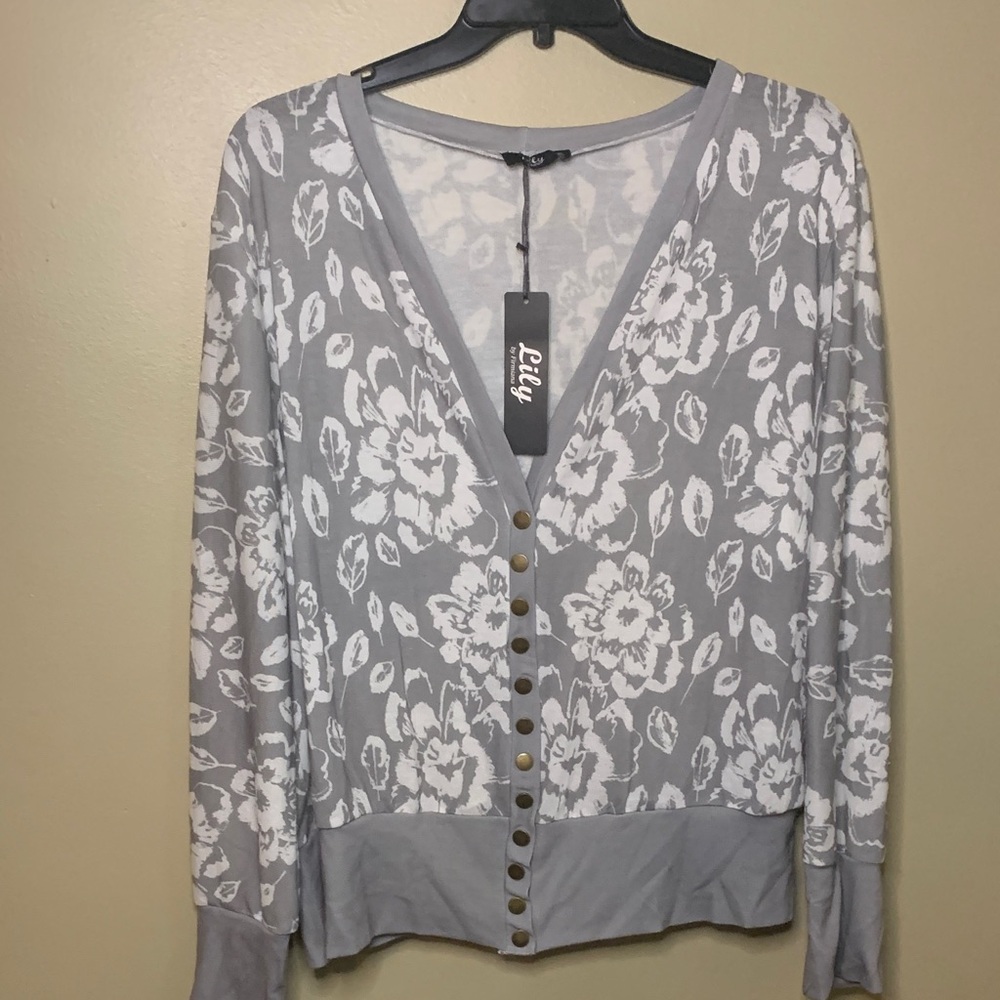 Lily Gray and White Floral Button-Front Cardigan
